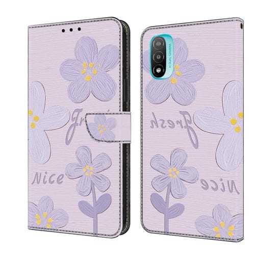 Funda de Cuero Pintada a Mano para Motorola Moto E20 con Flores (Morado Oscuro)