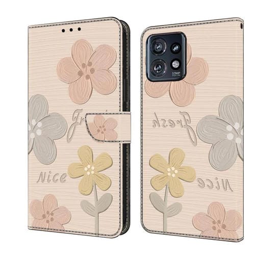 Funda de Piel Pintada a Mano Motorola Edge+ (2023) con Flores (Beige)