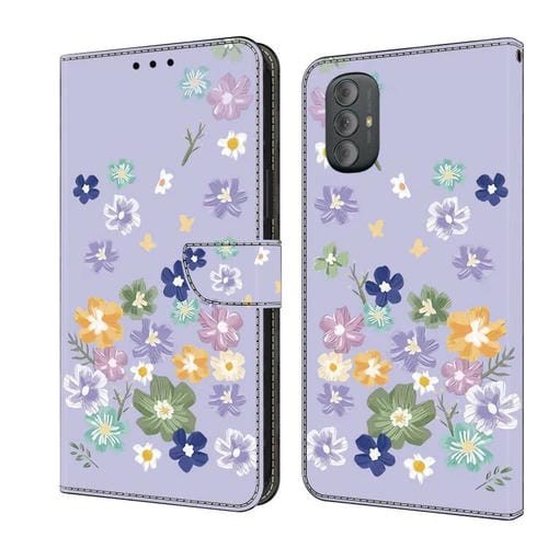 Funda de Cuero Pintada a Mano para Motorola Moto G Power 2022 (Floral Morado)