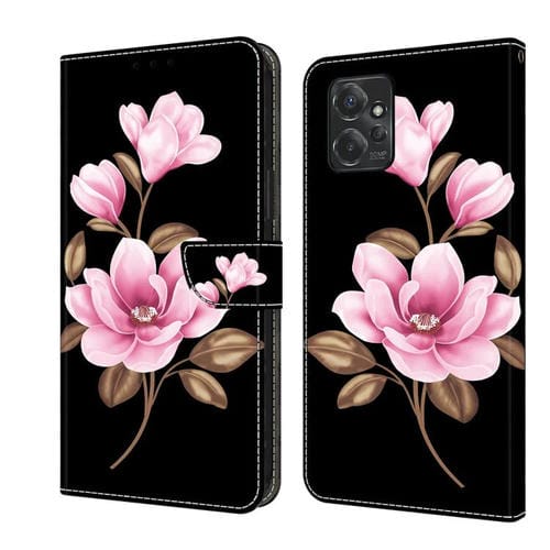 Funda de Cuero Pintada a Mano para Motorola Moto G Power 5G (2023) (Flores Negras)