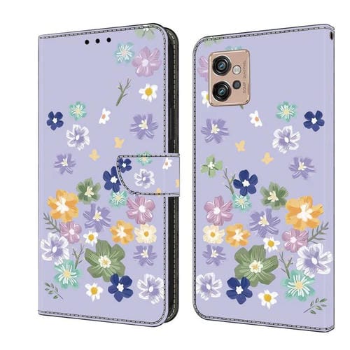 Funda de Cuero Pintada a Mano Motorola Moto G32 Protección Floral (Morado)