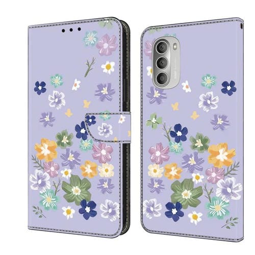 Funda de Cuero Pintada a Mano Motorola Moto G51 Protección Floral (Morado)