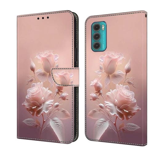 Funda de Cuero Pintada a Mano Motorola Moto G60 Flores de Cerámica