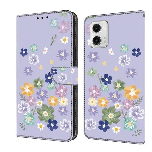 Funda de Cuero Pintada a Mano Motorola Moto G73 (Floral Morado)