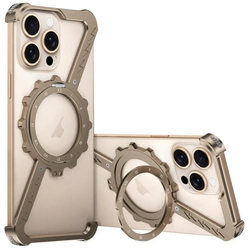Funda para Teléfono Metal iPhone 15 Pro Magsafe Soporte 360 sin Marco (Dorado del Desierto)