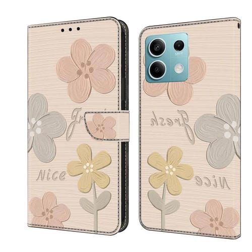 Funda de Cuero Pintada a Mano para Redmi Note 13 5G (Flores Beige)