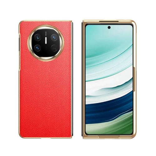 Funda de Cuero Huawei Mate X6 con PatrĂłn de Lichi y Lente de Vidrio (Rojo)