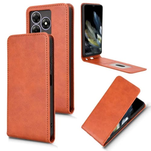 Funda de Cuero con Tapa Vertical Magnética para BlackView Wave 8/8C y Oscal Flat 2 (Marrón)