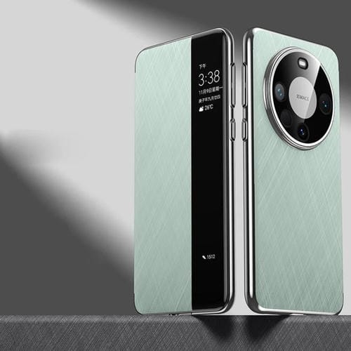 Funda de Cuero con Ventana Smart View para Huawei Mate 60 Pro con Pintura Lisa para PC (Cian Azul)