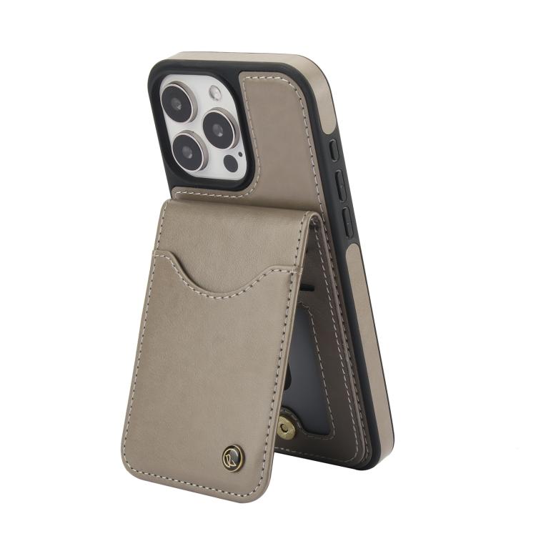 Funda de Cuero con Tapa Vertical Awquer para iPhone 14 Pro con Tarjetero (Gris)