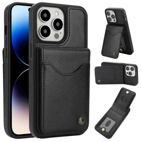 Funda de Cuero Awquer para iPhone 14 Pro Max con Tapa Vertical para Tarjetas y Soporte (Negro)