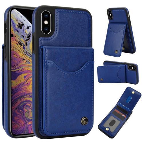 Funda de Cuero con Tapa Vertical Awquer para iPhone Xs Max con Tarjetero (Azul)