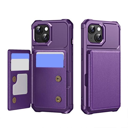 Funda de Cuero con Tapa Horizontal para iPhone 14 con Tarjetero (Morado)