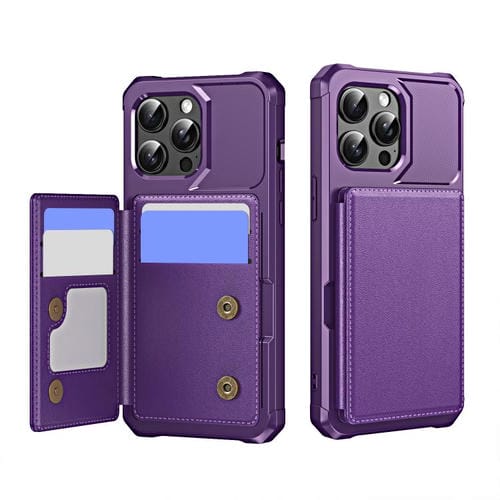 Funda de Cuero con Tapa Horizontal para iPhone 14 Pro con Tarjetero (Morado)