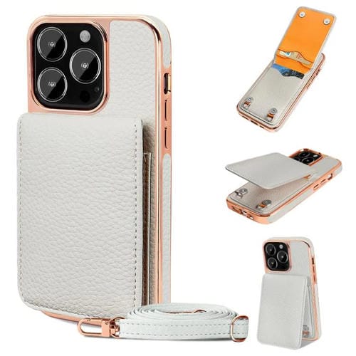 Funda de Teléfono Tipo Billetera Vietao Textura de Lichi Cordón de Pu para iPhone 13 Pro (Blanca)