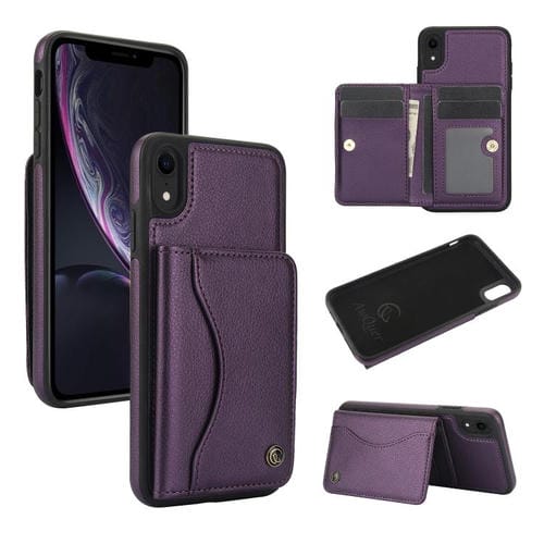 Funda de Cuero con Tapa Horizontal Awquer para iPhone Xr con Tarjetero (Morado Oscuro)
