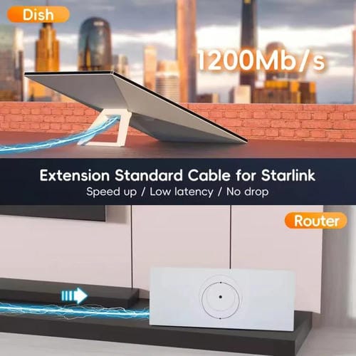Cable de Conexión Ethernet Starlink Gen3 Cat6 1000 Mbps SL301 Longitud 60 Metros (Gris Oscuro)