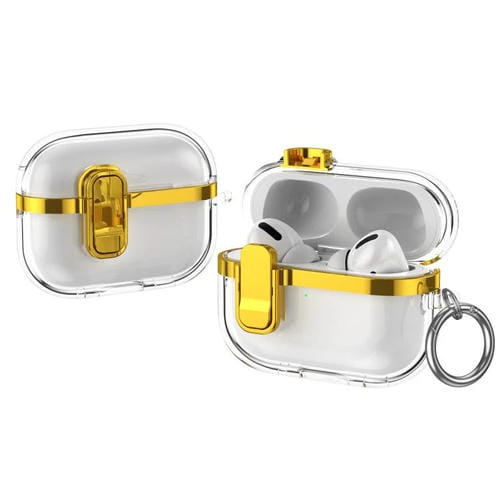 Estuche Para Auriculares Inalámbricos Airpods Pro 2 Transparente Galvanizado Con Cierre De Seguridad (Dorado)