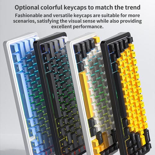 Teclado Mecánico Aula F65 de 67 Teclas con Conexión 2,4 G, Bluetooth y Cable, RGB Gaske (Eje Gris, Blanco, Amarillo y Azul)
