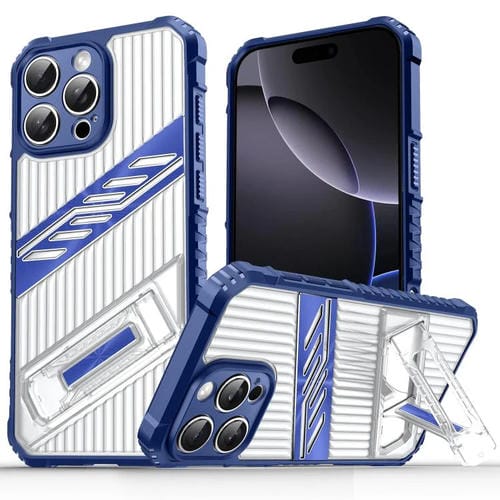 Funda híbrida TPU y Policarbonato con soporte para iPhone 16 Pro Max (Azul Marino)
