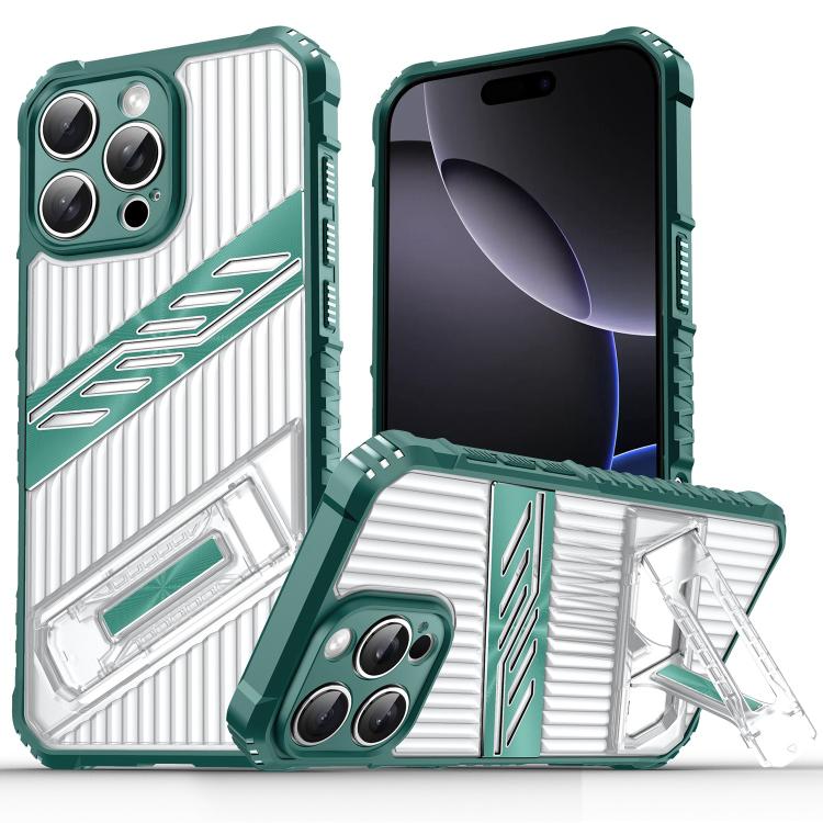 Funda hĂbrida TPU y Policarbonato con soporte para iPhone 16 Pro Max (Verde Oscuro)