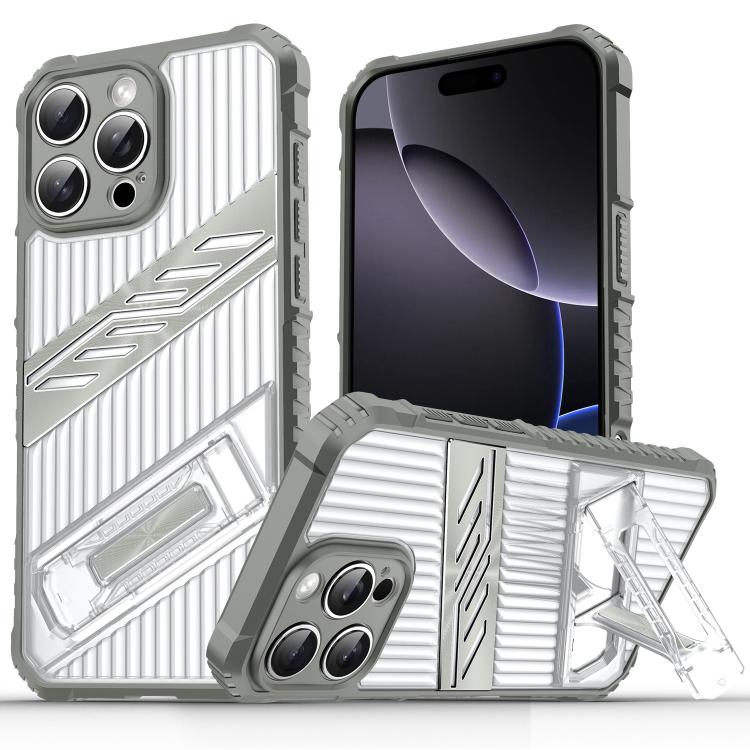 Funda hĂbrida TPU y Policarbonato con soporte para iPhone 16 Pro Max (Gris Espacial)