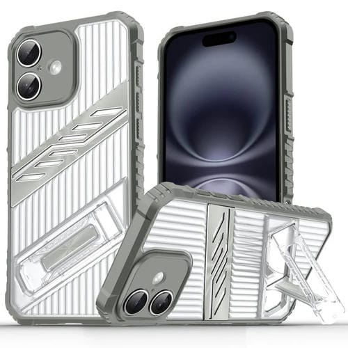 Funda híbrida TPU y Policarbonato con Soporte para iPhone 16 Plus (Gris Espacial)