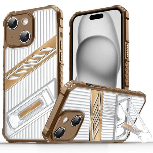 Funda híbrida TPU para iPhone 15 Plus con soporte para PC (Dorado del Desierto)