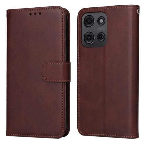 Funda de Piel con Tapa para Motorola Moto G75 5G (Marrón) Textura Clásica Becerro