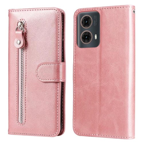 Funda de Piel con Cremallera y Textura de Becerro para Motorola Moto G85/S50 Neo (Oro Rosa)