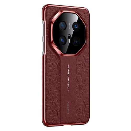 Funda de Cuero Huawei Mate 70 Pro con Diseño Dragón en la Nube (Rojo)