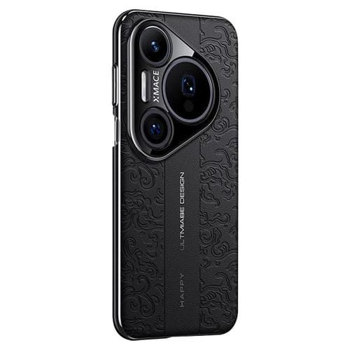 Funda de PC de cuero liso con diseño de dragón en la nube para Huawei Pura 80 Pro / 80 Pro+ 5G (negra)