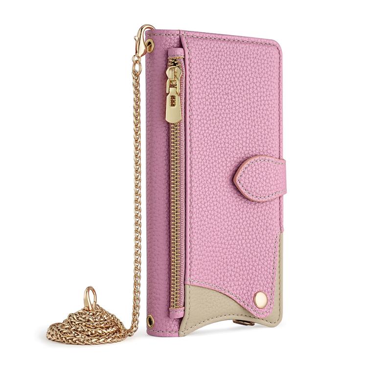 Funda para Teléfono Itel A50 de Piel de Lichi con Diseño Cola de Pez y Cadena Cruzada (Rosa)