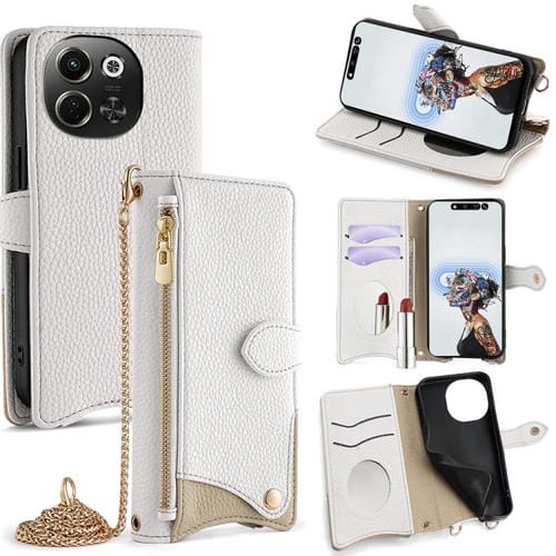 Funda de Cuero con Cadena Cruzada y Diseño Cola de Pez para Tecno Spark 30 5G / Pova 6 Neo 5G (Blanco)