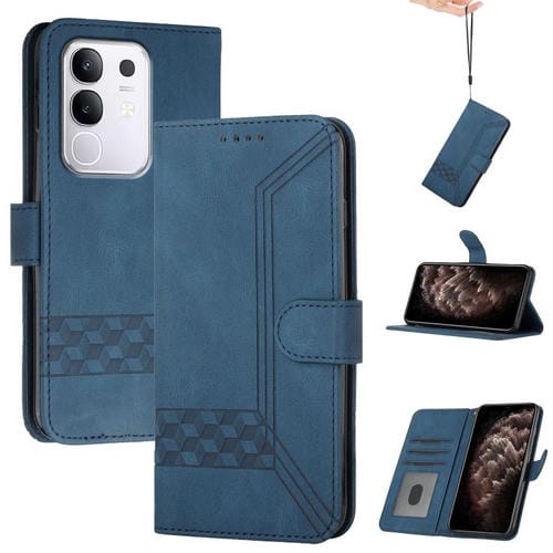 Funda de Cuero con Tapa Cúbica para Vivo Y29 4G (Azul)