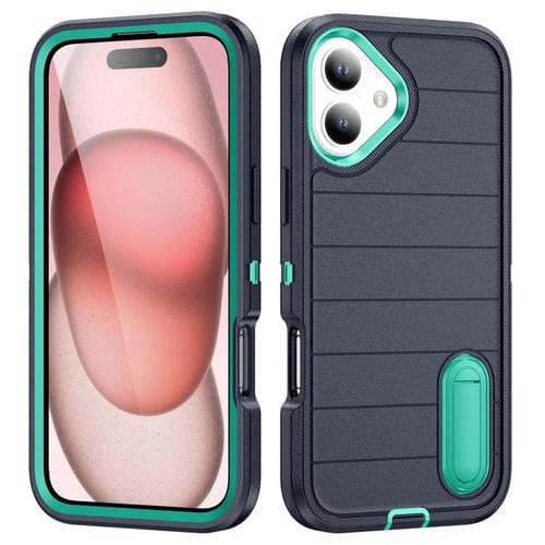 Funda de Silicona y PC Resistente con Soporte para iPhone 16 Defender Gen2 (Azul Oscuro y Cian)