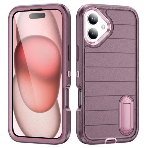 Funda Silicona y PC Resistente con Soporte para iPhone 16 Defender Gen2 (Morado y Rosa Claro)