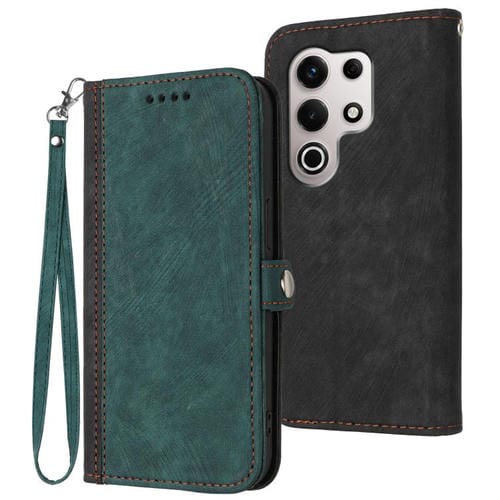 Funda de Cuero para Itel S25 Ultra con Correa y Hebilla Lateral Doble Plegable (Verde Oscuro)