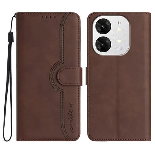 Funda de Piel para Teléfono Itel A80 con Diseño de Corazón (Marrón)