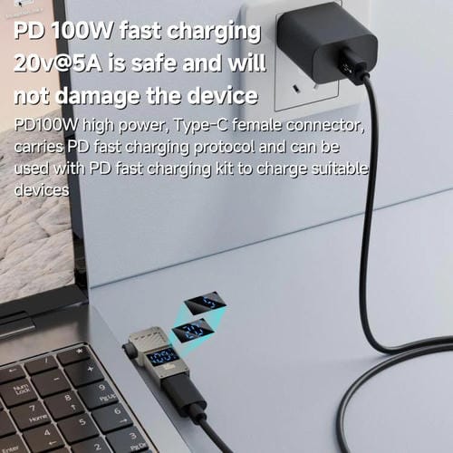 Adaptador de Pantalla Digital Tipo C a CC para Carga de Computadora 100 W Diapasón 4,8 x 1,7 mm