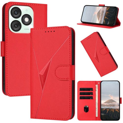 Funda de Cuero para Teléfono Itel A50 con Cierre de Hebilla y Diseño Triangular (Rojo)