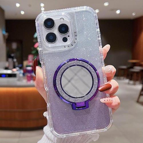 Funda para Teléfono Magsafe iPhone 13 Pro Max Soporte Espejo Purpurina (Morado)
