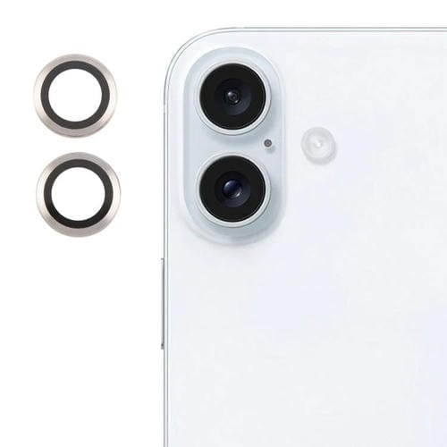 Cubierta de Cámara Trasera iPhone 16/16 Plus Película Vidrio Templado 9H (Plateada)