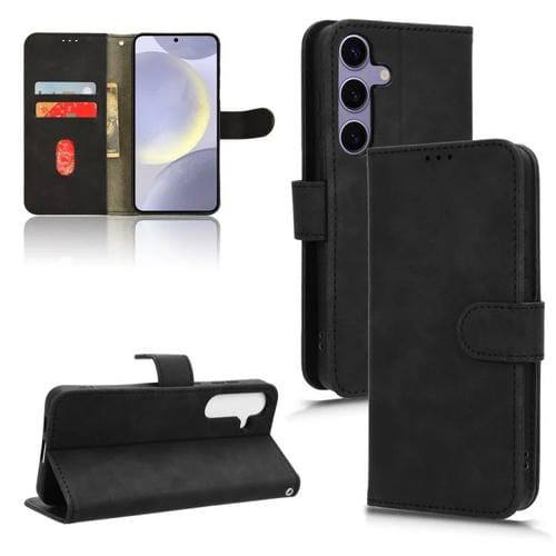 Funda de cuero con tapa magnética y diseño de piel para Samsung Galaxy S25 FE 5G (negro)