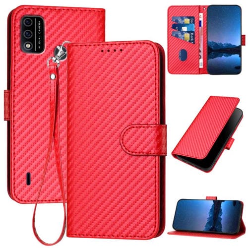 Funda de Cuero con Hebilla de Fibra de Carbono para Teléfono Itel A48 Yx0070 con Cordón (Rojo)