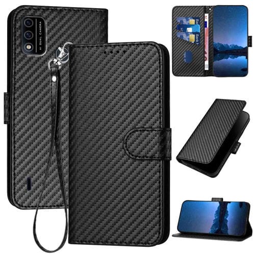 Funda de Cuero con Hebilla de Fibra de Carbono para Teléfono Itel A48 Yx0070 con Cordón (Negro)
