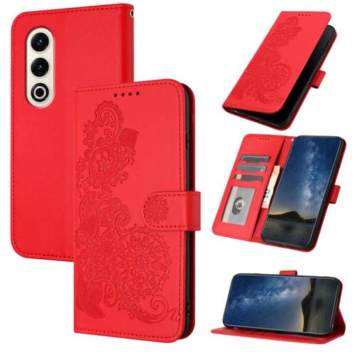 Funda de Cuero con Tapa para Teléfono Itel S25 con Relieve Flor de Datura (Rojo)