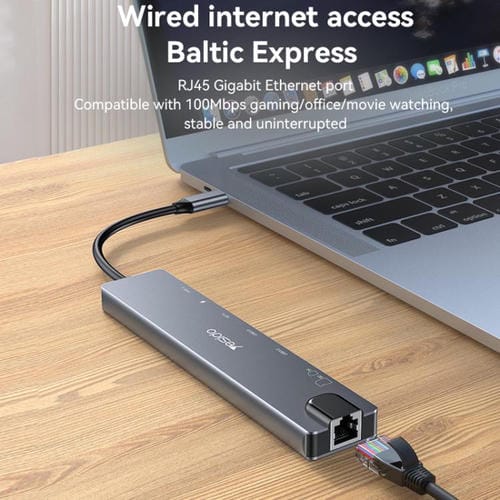 Estación de Acoplamiento Adaptador Hub Multifuncional Tipo C 3.1 8 en 1 Yesido HB27 (Gris Oscuro)