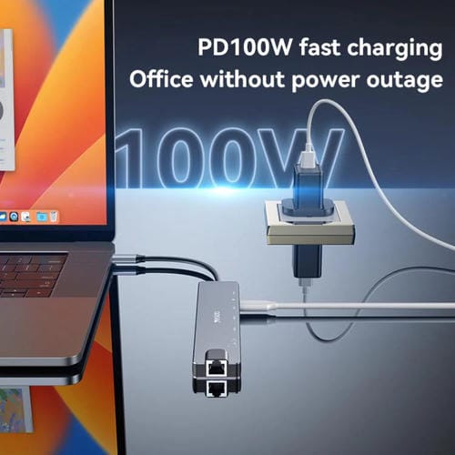 Estación de Acoplamiento Adaptador Hub Multifuncional Tipo C 3.1 8 en 1 Yesido HB27 (Gris Oscuro)