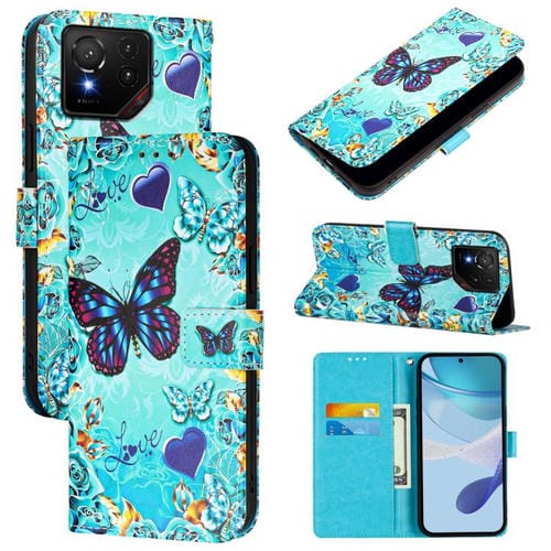 Funda de Cuero Asus Rog Phone 9/9 Pro con Patrón de Dibujo Mariposa de Amor
